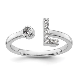 Buy Affordable 14K White Gold Adjustable Initial L Ring with 1/8 Carat Diamond