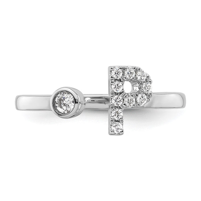 Buy Stylish 14K White Gold Adjustable Initial P Ring with 1/6 Carat Diamond-4