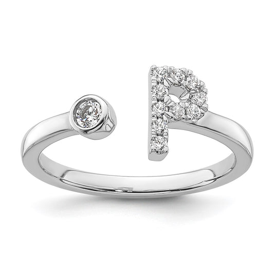 Buy Stylish 14K White Gold Adjustable Initial P Ring with 1/6 Carat Diamond