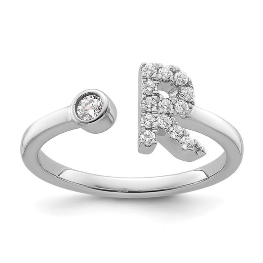 Shop Stylish 14K White Gold Adjustable Initial R Ring with 1/5 Carat Diamond