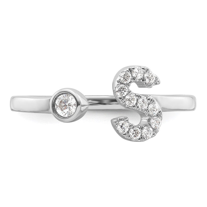 Buy Exclusive 14K White Gold Adjustable Initial "S" Ring with 1/6 Carat Diamond-4