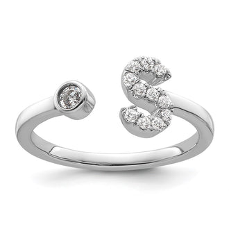 Buy Exclusive 14K White Gold Adjustable Initial "S" Ring with 1/6 Carat Diamond