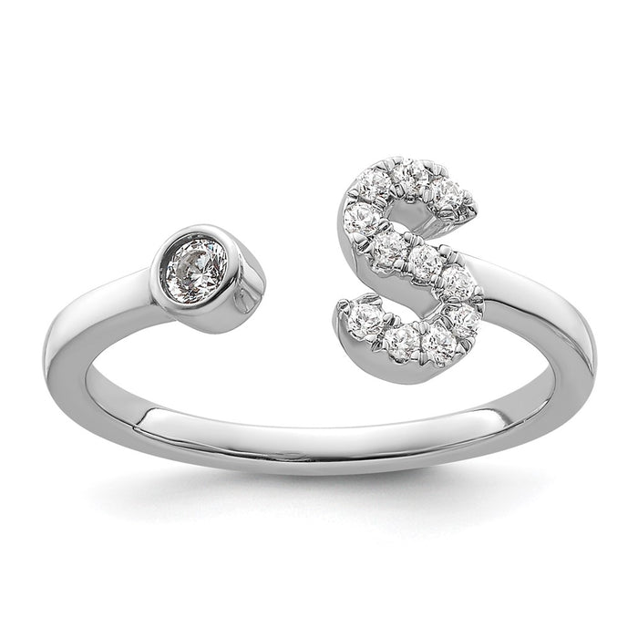 Buy Exclusive 14K White Gold Adjustable Initial "S" Ring with 1/6 Carat Diamond-1