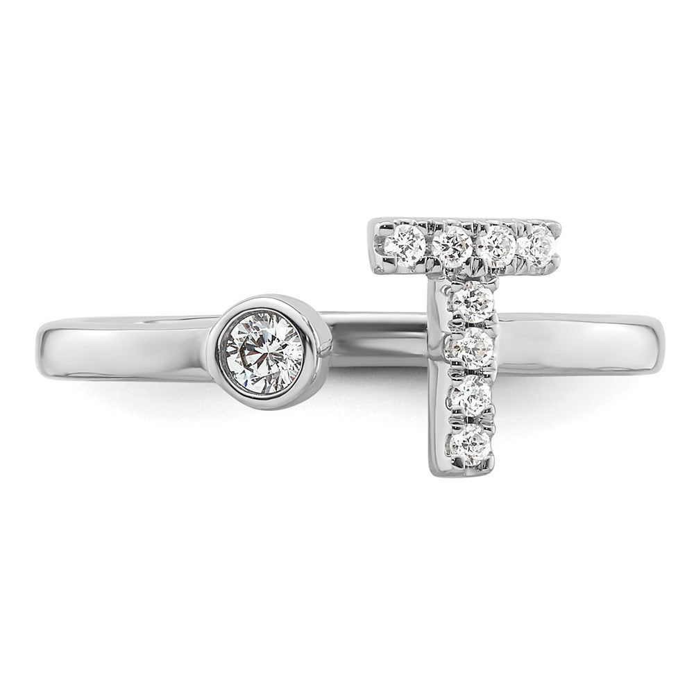 Buy Stylish 14K White Gold Adjustable Initial T Ring with 1/6 Carat Diamond