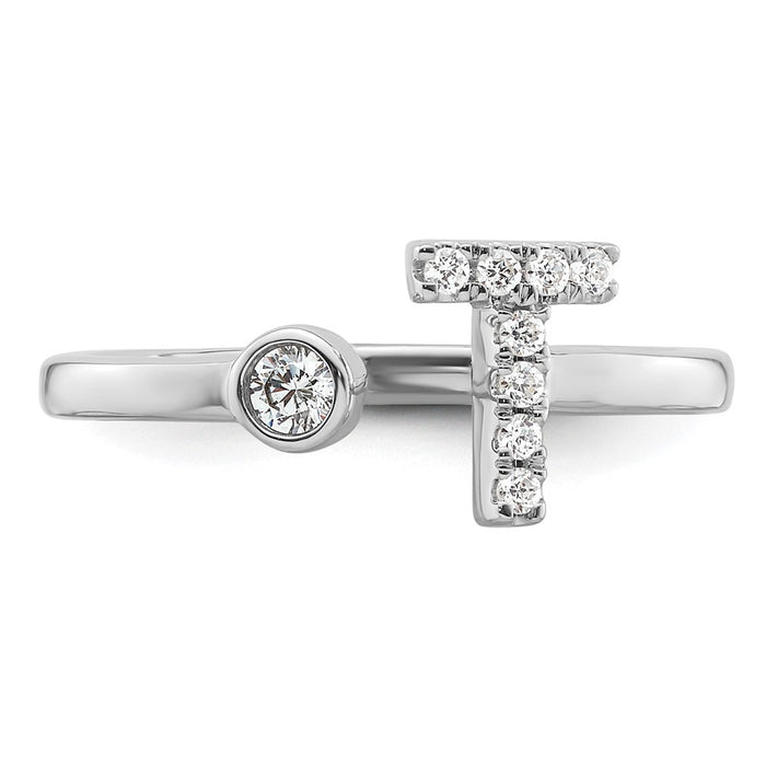 Buy Stylish 14K White Gold Adjustable Initial T Ring with 1/6 Carat Diamond-4