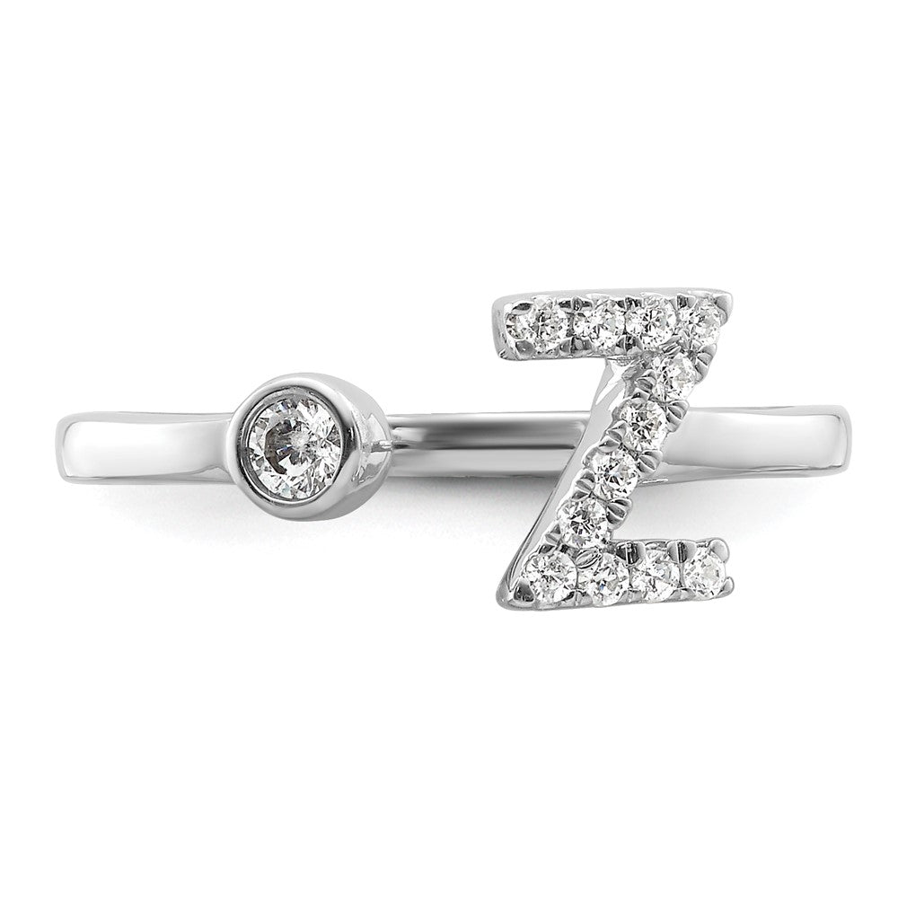 Shop Stylish 14K White Gold Adjustable Initial Z Ring with 1/5 Carat Diamond