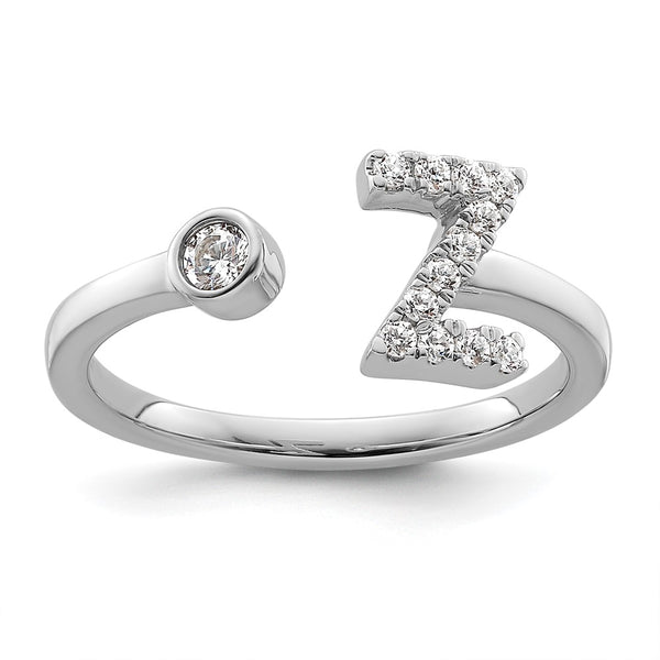 Shop Stylish 14K White Gold Adjustable Initial Z Ring with 1/5 Carat Diamond