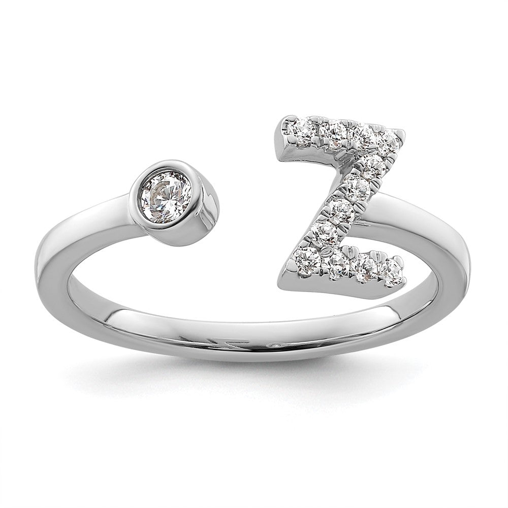 Shop Stylish 14K White Gold Adjustable Initial Z Ring with 1/5 Carat Diamond
