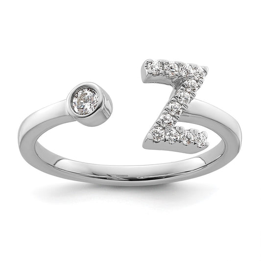 Shop Stylish 14K White Gold Adjustable Initial Z Ring with 1/5 Carat Diamond