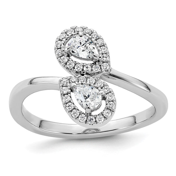 14K White Gold Diamond Pear-Shaped Bypass Ring