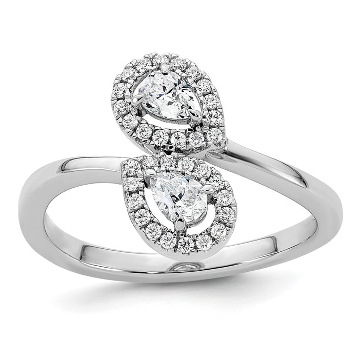 Buy Stylish 14K White Gold Diamond Pear-Shaped Bypass Ring - Affordable Luxury-1