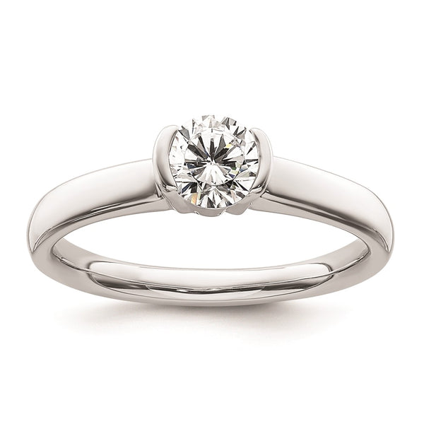 14K White Gold Half-Bezel Engagement Ring Setting, 1/2 Carat