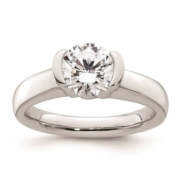 14K White Gold Half-Bezel Engagement Ring Setting, 1.5 Carat