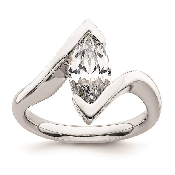 14K White Gold Half-Bezel Bypass Ring Setting for 2 Carat Marquise Stone