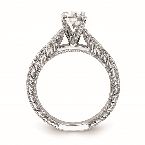 14K White Gold Etched Peg-Set Engagement Ring Setting