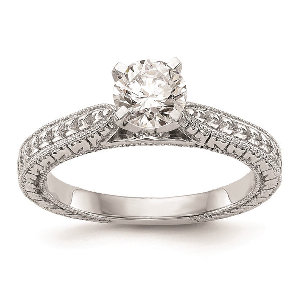 14K White Gold Etched Peg-Set Engagement Ring Setting
