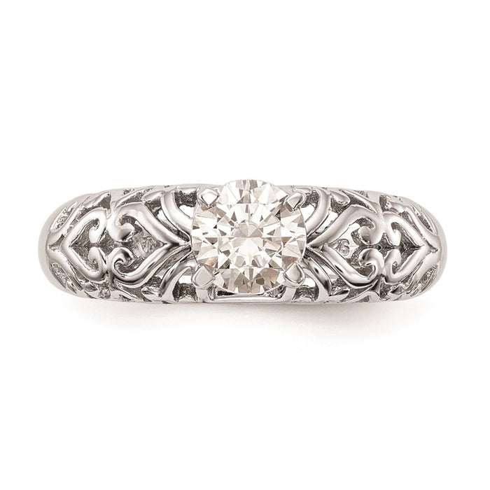 Exclusive 14K White Gold Filigree Heart Engagement Ring Setting - Stylish Value-4