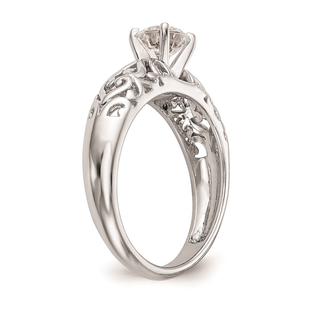 Exclusive 14K White Gold Filigree Heart Engagement Ring Setting - Stylish Value