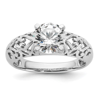Exclusive 14K White Gold Filigree Heart Engagement Ring Setting - Stylish Value