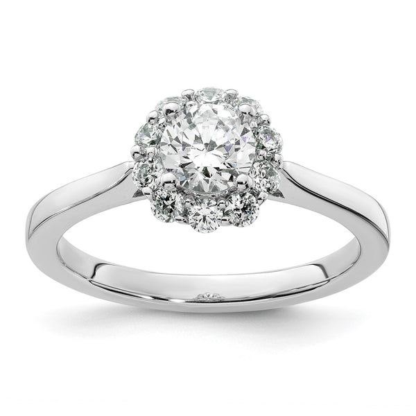 14K White Gold Halo Engagement Ring - 1/2 Carat Center 1/3 Carat Accents