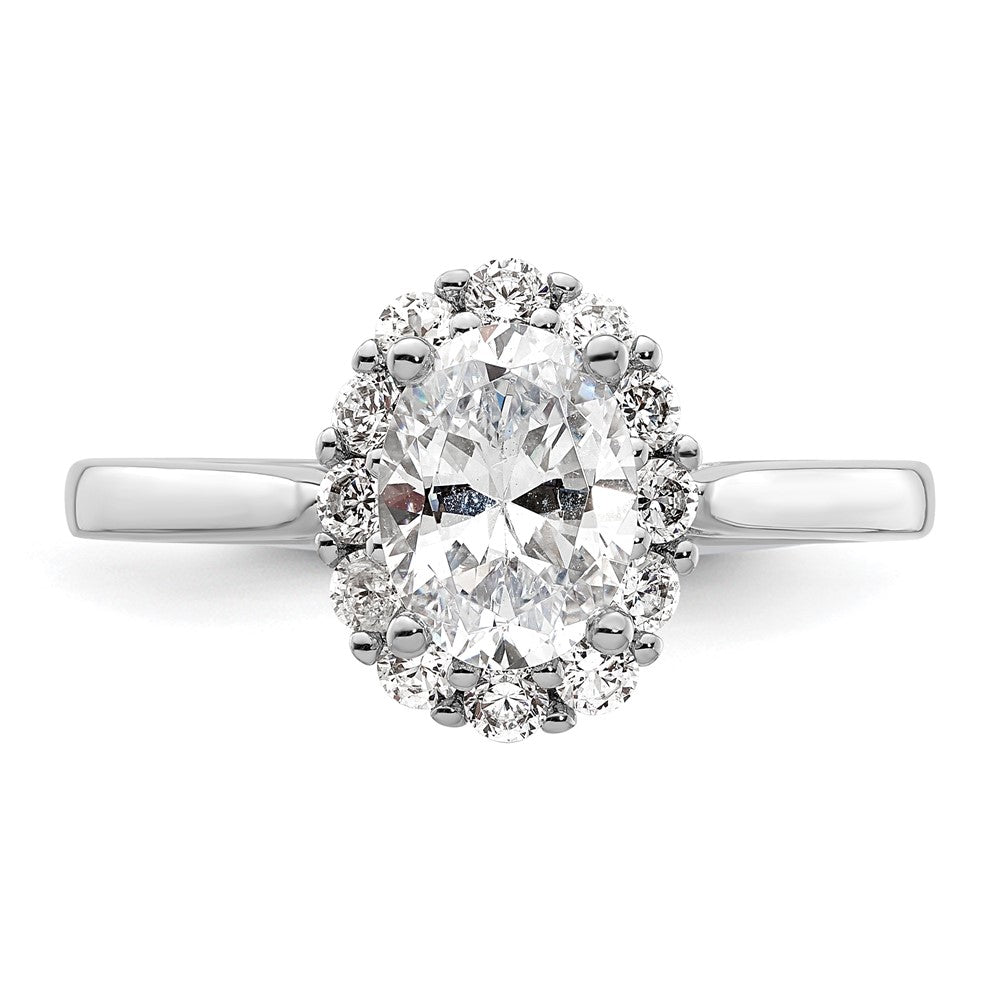 Exclusive 14K White Gold Halo Engagement Ring, 3/4 Carat Oval & Diamond Accents