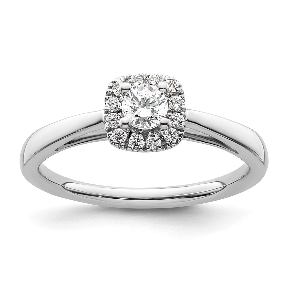 High-Quality 14K White Gold Halo Engagement Ring | 1/5 Carat Center, Stylish Accents