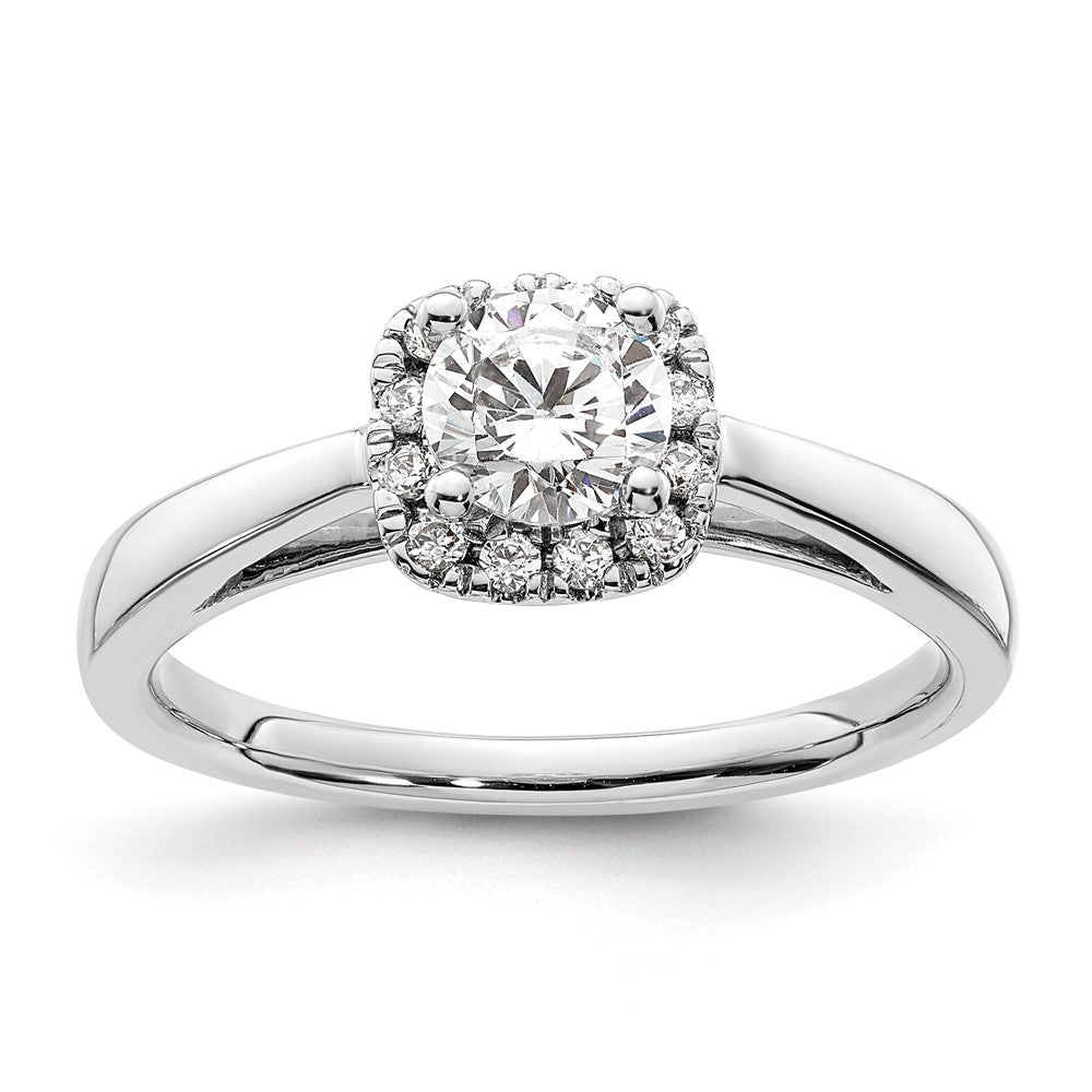 High-Quality 14K White Gold Halo Engagement Ring, 1/2 Carat Center, Affordable Price