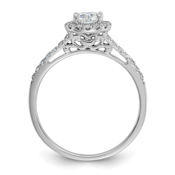 14K White Gold Halo Engagement Ring for 1/2 Carat Center, 5.2mm