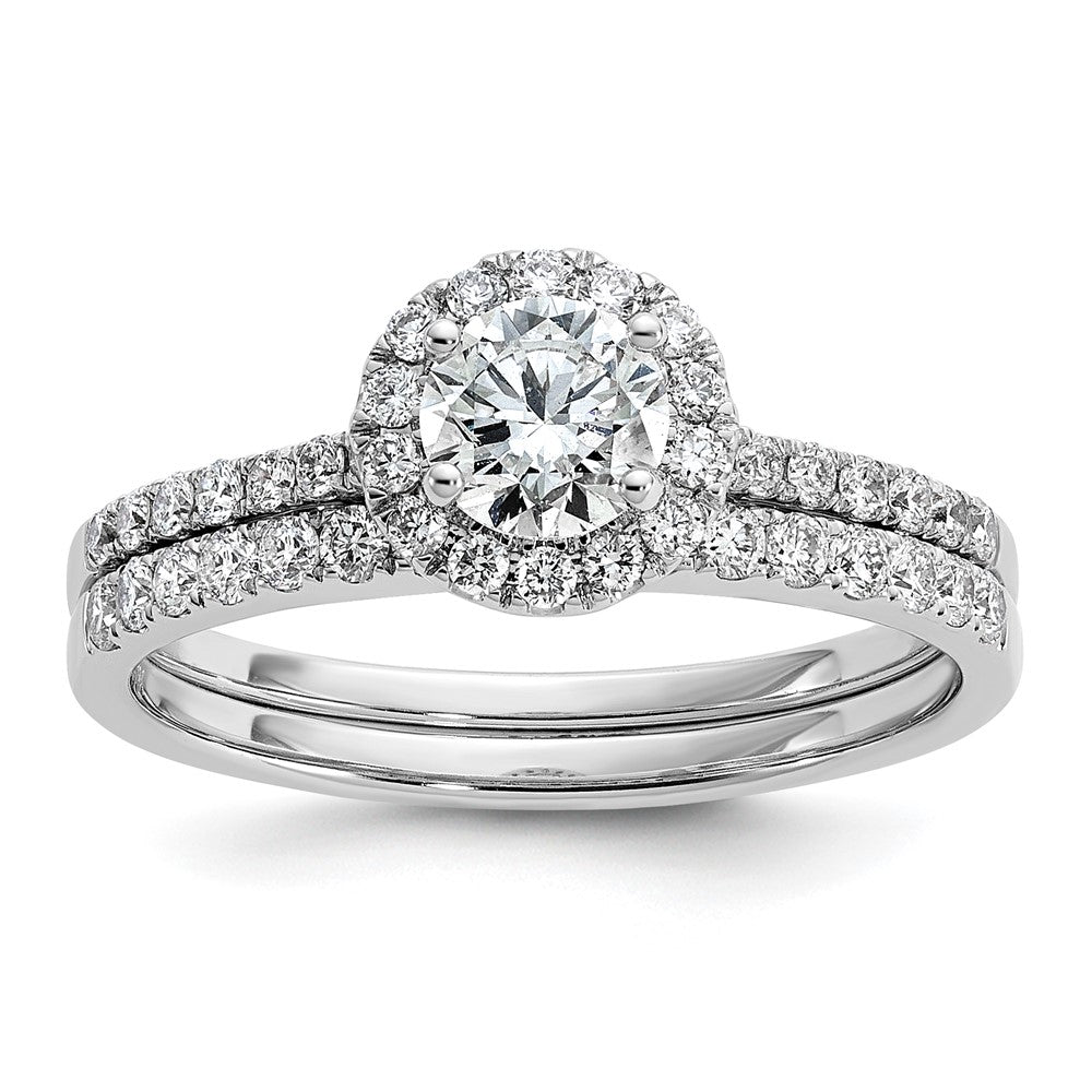 Buy Stylish 14K White Gold Halo Engagement Ring for 1/2 Carat Center, 5.2mm