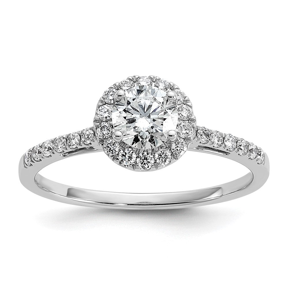 Buy Stylish 14K White Gold Halo Engagement Ring for 1/2 Carat Center, 5.2mm