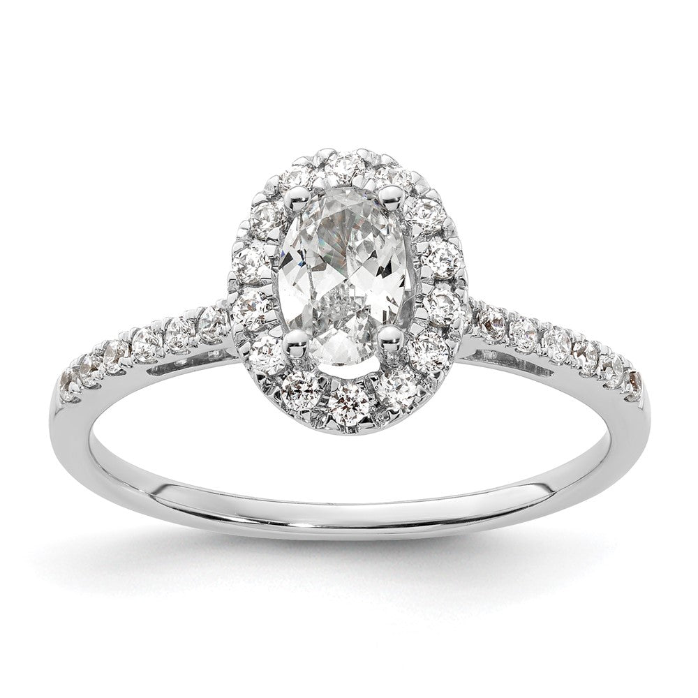 Buy Stylish 14K White Gold Halo Engagement Ring - 1/2 Carat Oval Center