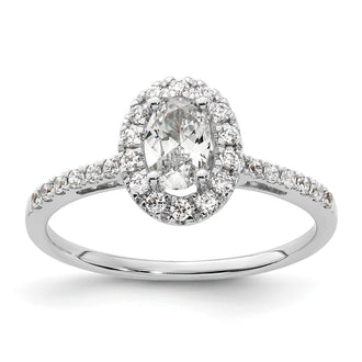 Buy Stylish 14K White Gold Halo Engagement Ring - 1/2 Carat Oval Center
