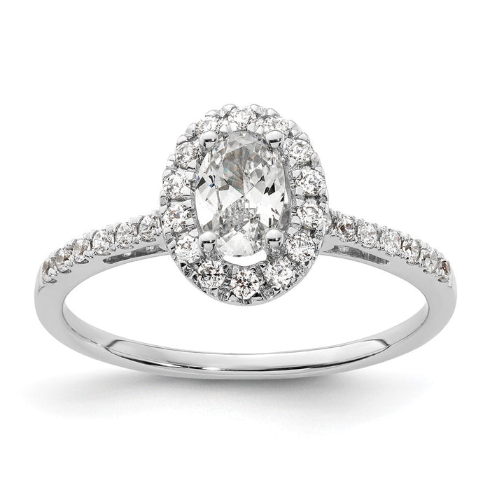 Buy Stylish 14K White Gold Halo Engagement Ring - 1/2 Carat Oval Center-1