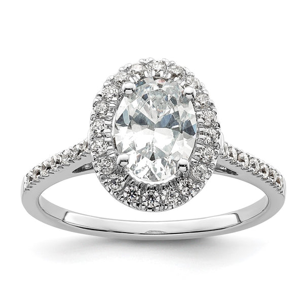 14K White Gold Halo Semi-Mount Engagement Ring for 2 Carat Oval, 1/3 Carat Diamond Accents
