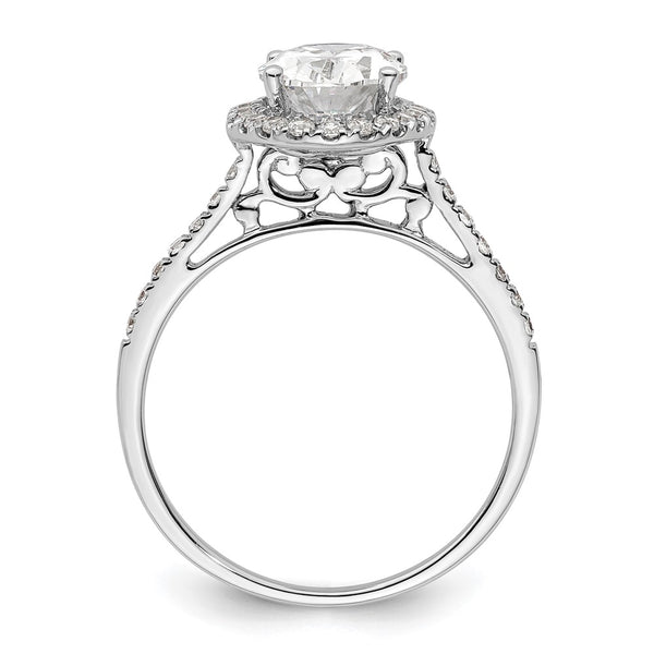 14K White Gold Halo Semi-Mount Engagement Ring for 2.5 Carat Oval