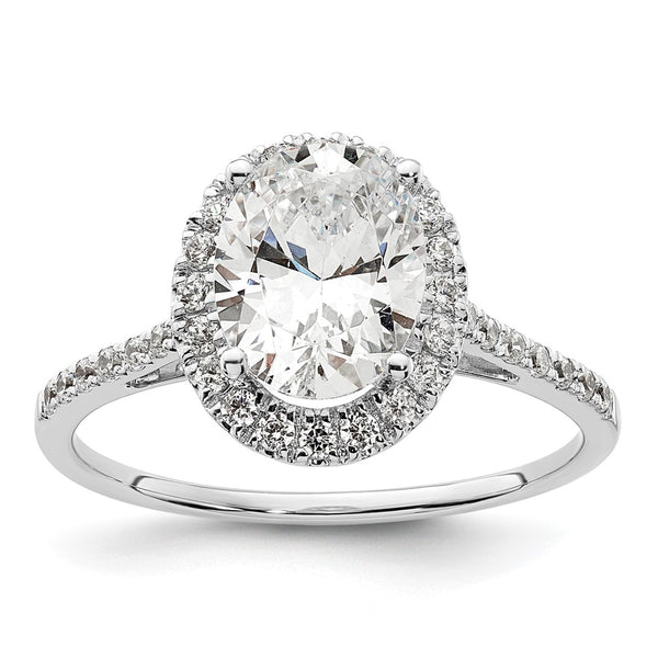 14K White Gold Halo Semi-Mount Engagement Ring for 2.5 Carat Oval