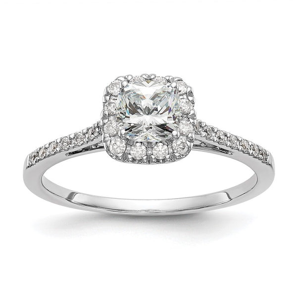 14K White Gold Halo Semi-Mount Engagement Ring, 1 Carat Cushion