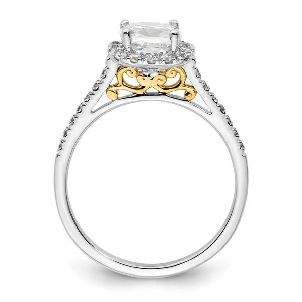 14K Two-Tone Halo Engagement Ring, 1.5 Carat Cushion Center