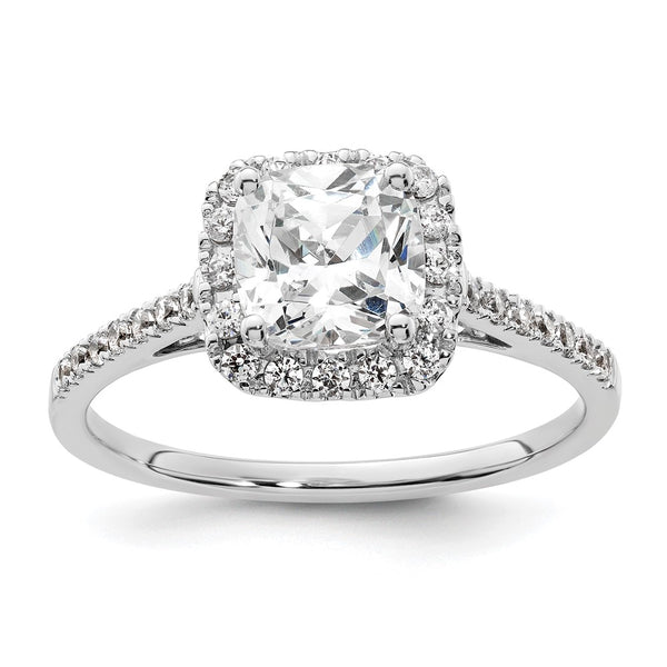 14K Two-Tone Halo Engagement Ring, 1.5 Carat Cushion Center