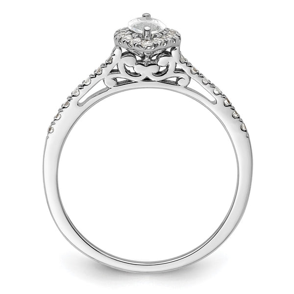 14K White Gold Halo Engagement Ring - 1/2 Carat Marquise 1/4 Carat Accents