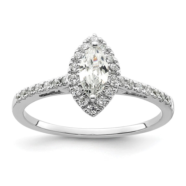 14K White Gold Halo Engagement Ring - 1/2 Carat Marquise 1/4 Carat Accents