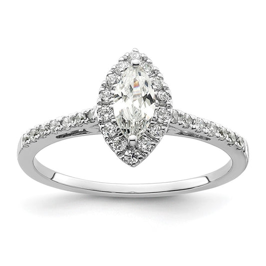 Buy 14K White Gold Halo Engagement Ring - 1/2 Carat Marquise & 1/4 Carat Accents, Stylish Value!