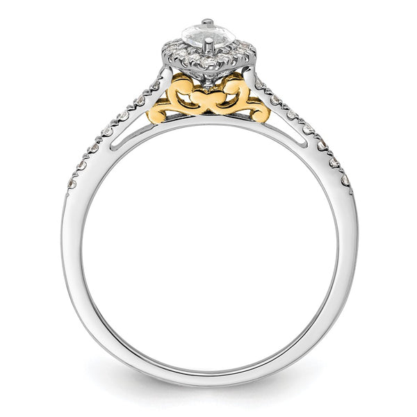 14K Two-Tone Halo Engagement Ring - 1/2 Carat Marquise 1/4 Carat Diamonds