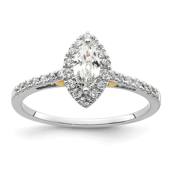 14K Two-Tone Halo Engagement Ring - 1/2 Carat Marquise 1/4 Carat Diamonds