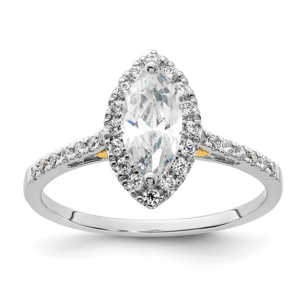 14K Two-Tone Halo Engagement Ring for 3/4 Carat Marquise Stone