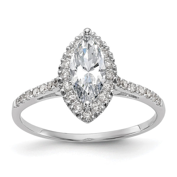 14K White Gold Halo Engagement Ring, 1ct Marquise Center