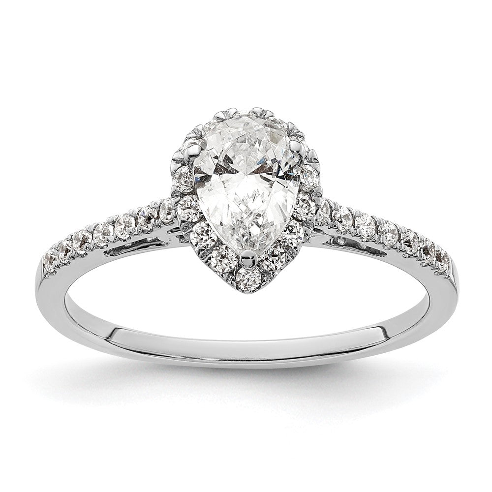High-Quality 14K White Gold Halo Engagement Ring, 3/4 Carat Pear-Shaped Center, Stylish Value!