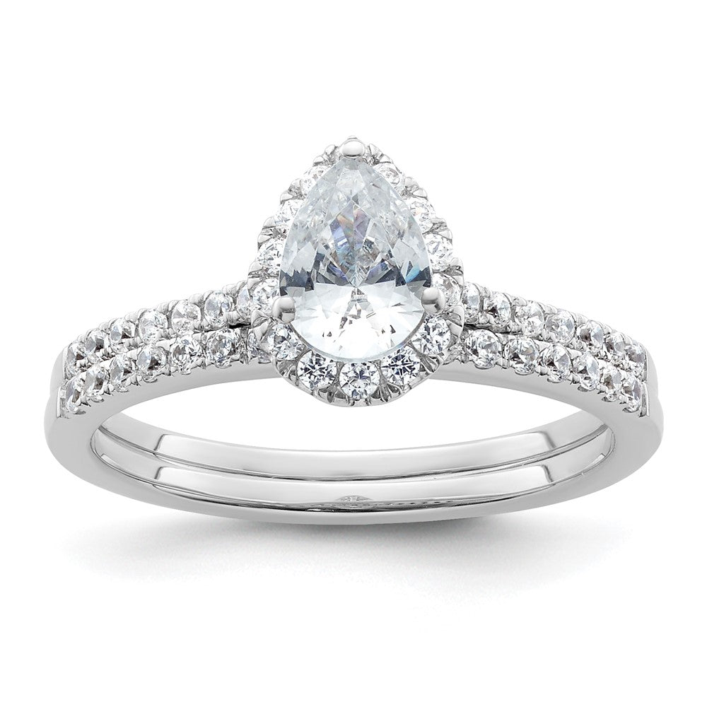High-Quality 14K White Gold Halo Engagement Ring, 3/4 Carat Pear-Shaped Center, Stylish Value!