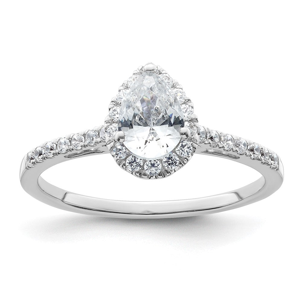 High-Quality 14K White Gold Halo Engagement Ring, 3/4 Carat Pear-Shaped Center, Stylish Value!