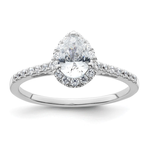 High-Quality 14K White Gold Halo Engagement Ring, 3/4 Carat Pear-Shaped Center, Stylish Value!